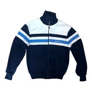 VTG Adidas 1980s Woven Track Colorblock Jacket Navy Blue Men's Large